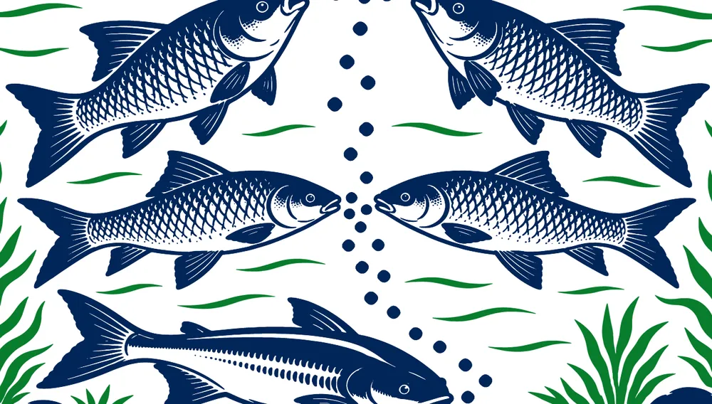 Illustration of fish feeding on sinking pellets